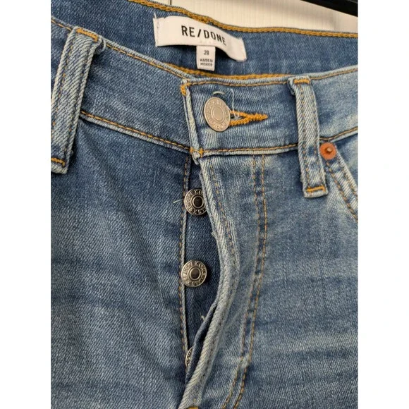 RE/DONE Mid Rise Wide Leg Jeans Button Fly Womens Size 28 Blasted Wash NWT $295